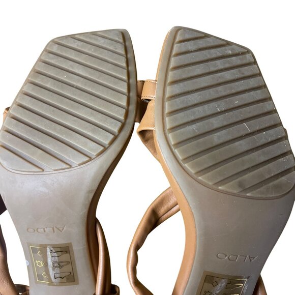 Aldo Faux Leather Square Open Toe Lace Up Stiletto Heels Brown Sz 9 - Picture 7 of 8